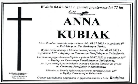 Zmarła Anna Kubiak