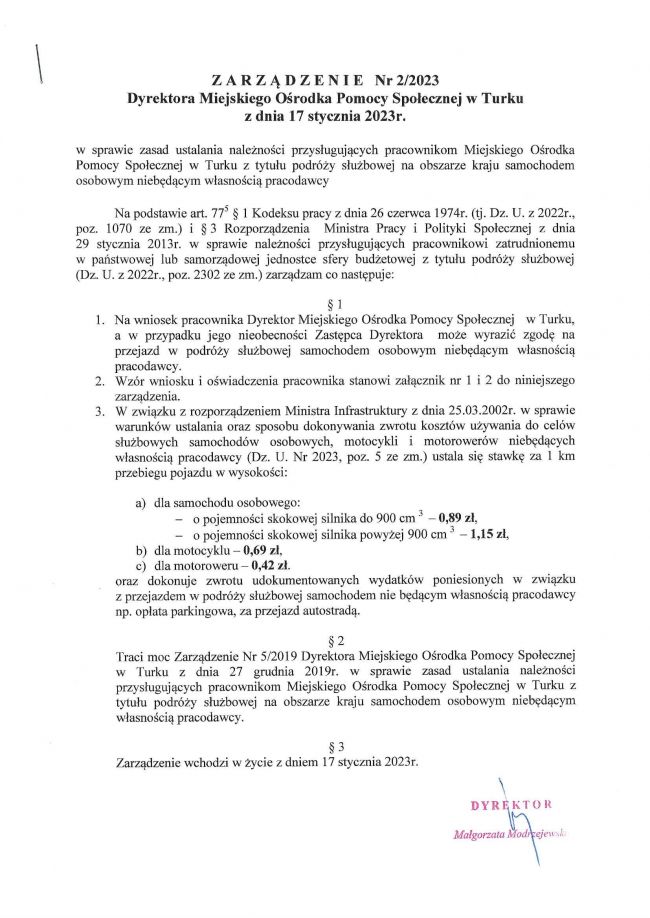 Zarządzenie Nr 2/2023 Dyrektora Miejskiego Ośrodka...